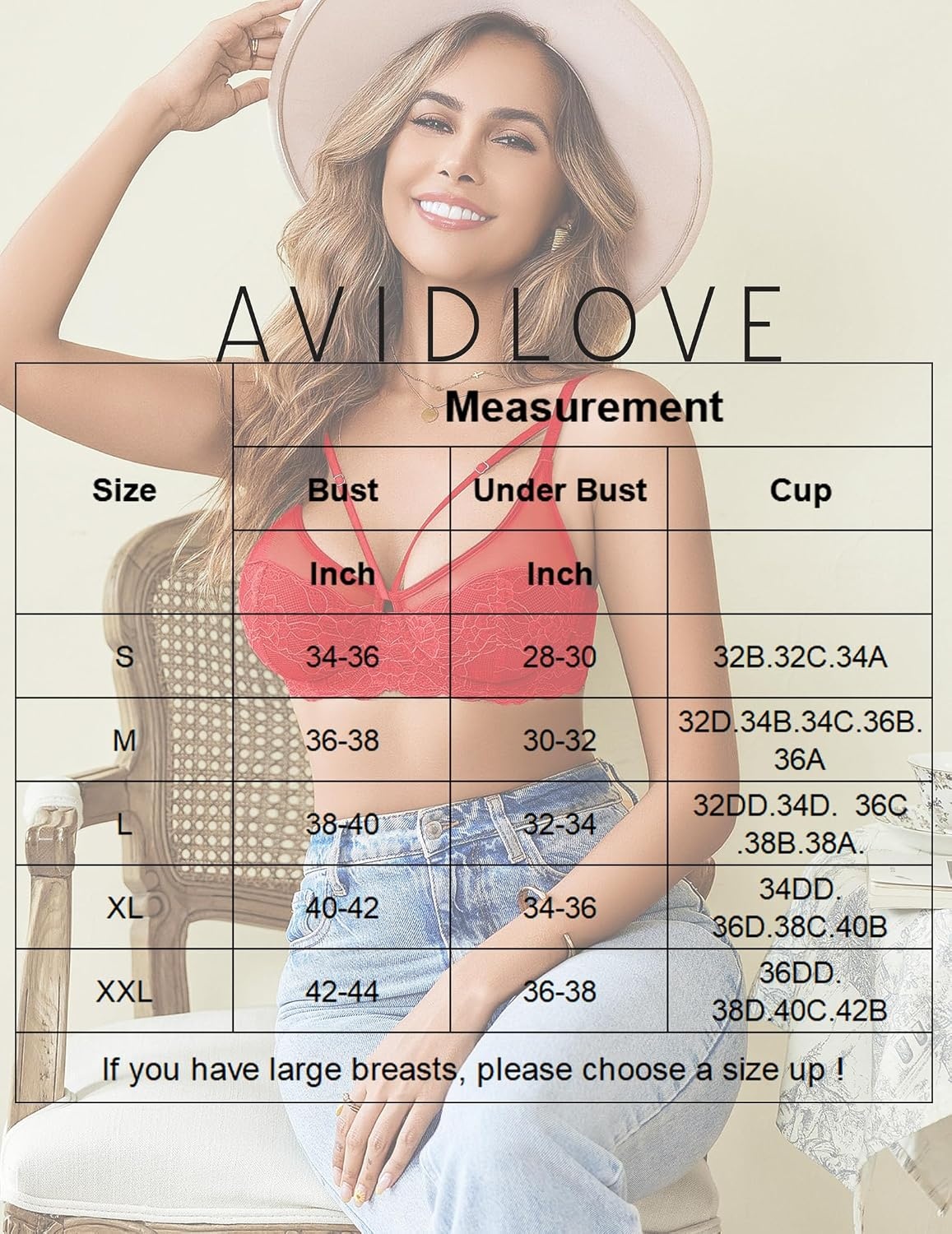 image:imageAvidlove Bralettes for Women Underwire Lace Crossover TShirt Bra Lingerie Bras for Women Sexy Bra Mesh Bra Sheer Bra Everyday Bras Deep V Bra Corset Bra Unlined Bra Comfortable BraRed