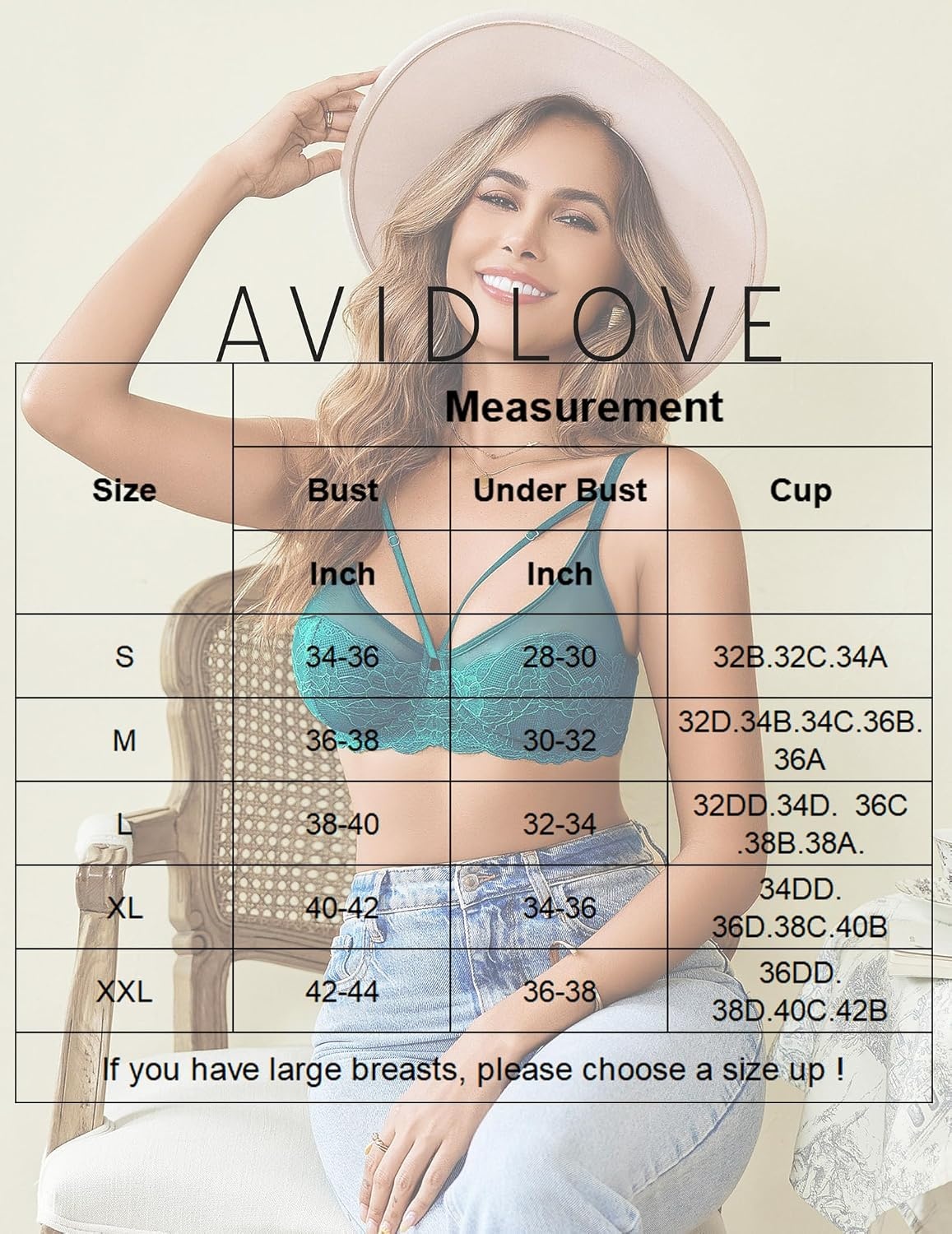 image:imageAvidlove Bralettes for Women Underwire Lace Crossover TShirt Bra Lingerie Bras for Women Sexy Bra Mesh Bra Sheer Bra Everyday Bras Deep V Bra Corset Bra Unlined Bra Comfortable BraBlue Green