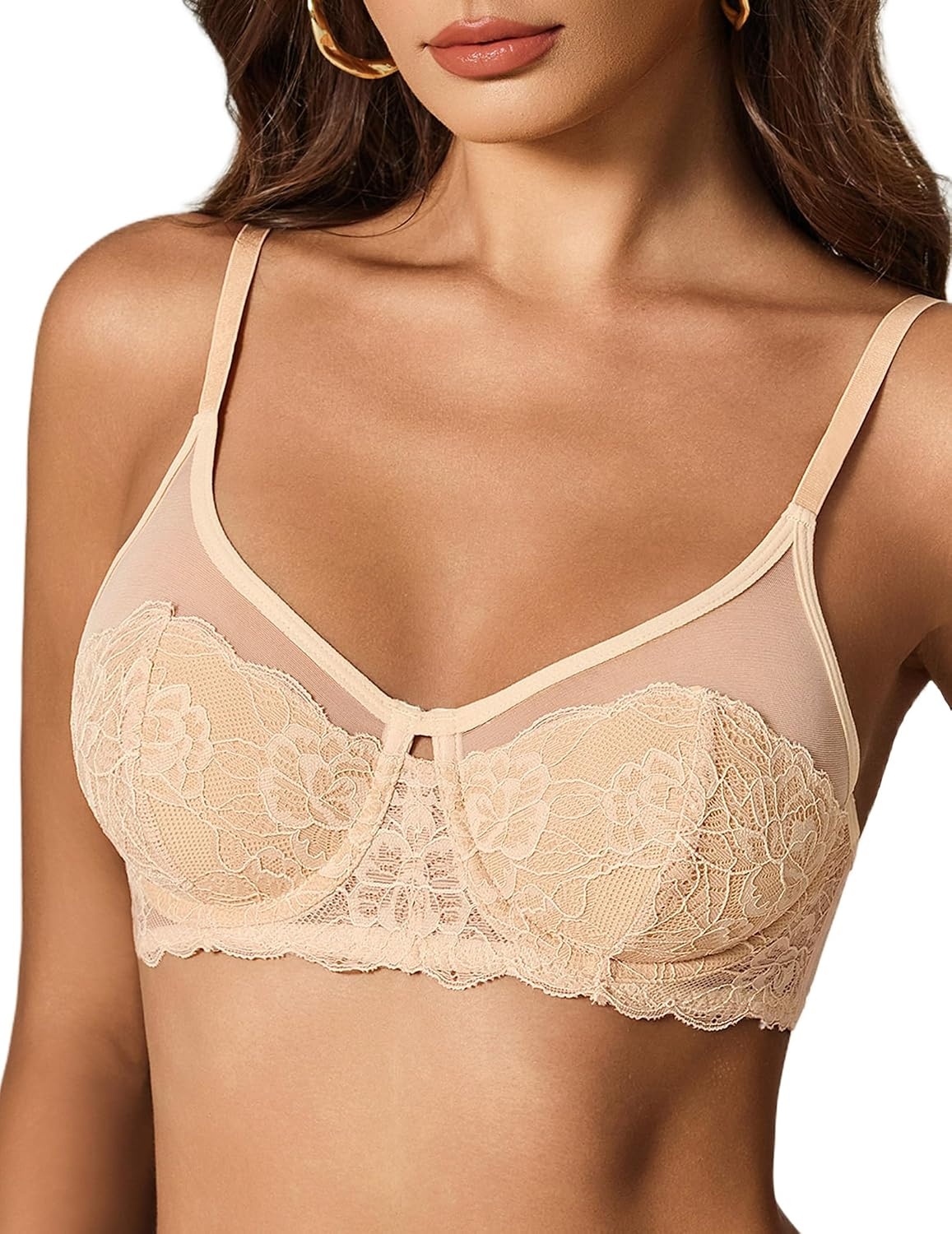 image:imageAvidlove Bralettes for Women Underwire Lace Crossover TShirt Bra Lingerie Bras for Women Sexy Bra Mesh Bra Sheer Bra Everyday Bras Deep V Bra Corset Bra Unlined Bra Comfortable BraChampagne