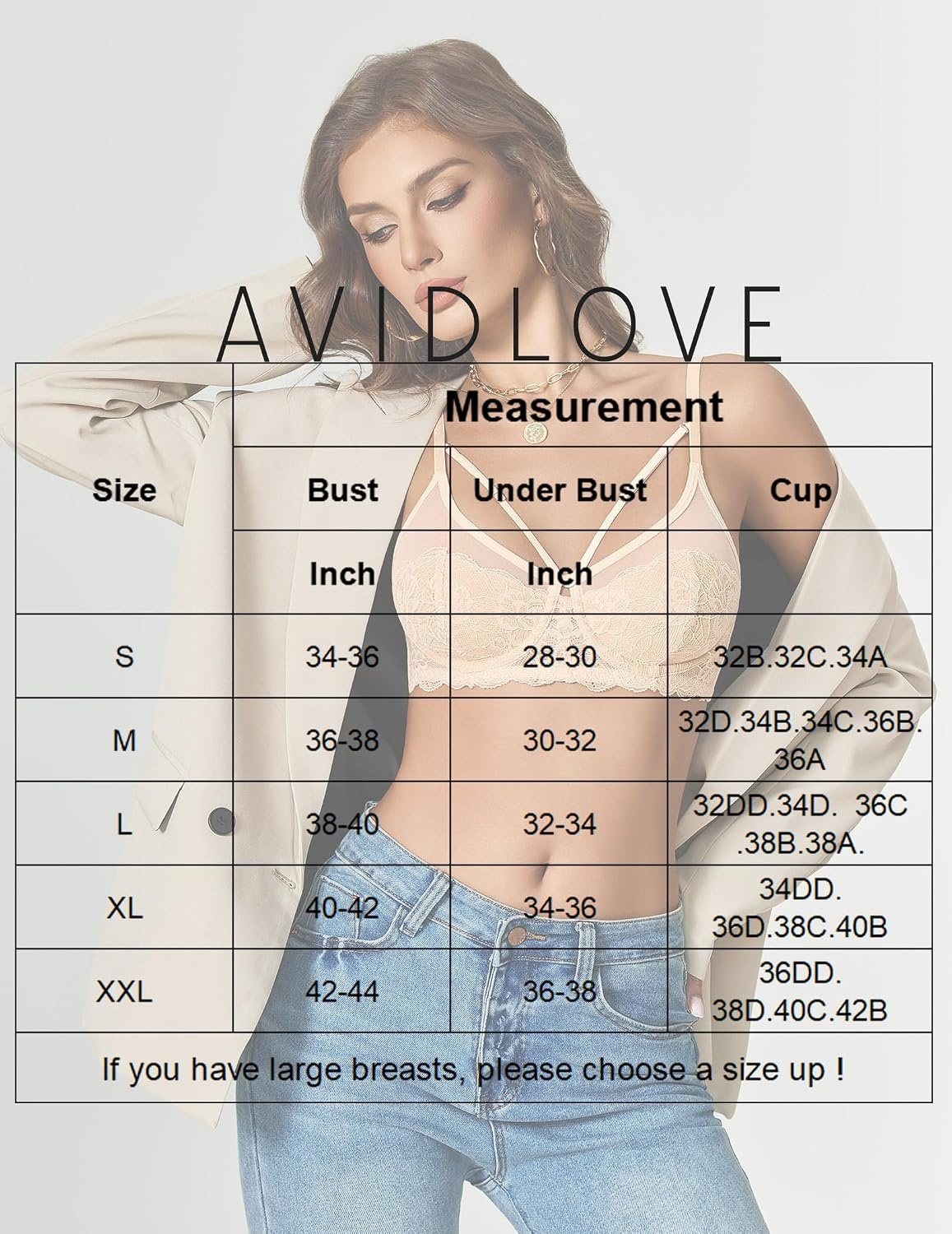 image:imageAvidlove Bralettes for Women Underwire Lace Crossover TShirt Bra Lingerie Bras for Women Sexy Bra Mesh Bra Sheer Bra Everyday Bras Deep V Bra Corset Bra Unlined Bra Comfortable BraChampagne