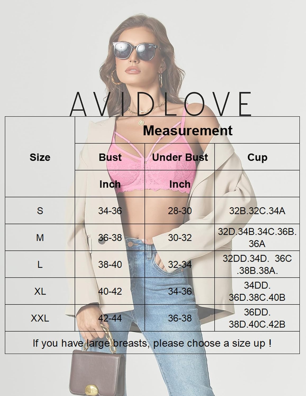 image:imageAvidlove Bralettes for Women Underwire Lace Crossover TShirt Bra Lingerie Bras for Women Sexy Bra Mesh Bra Sheer Bra Everyday Bras Deep V Bra Corset Bra Unlined Bra Comfortable BraPink